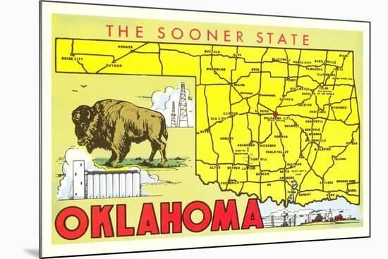 The Sooner State, Oklahoma, Map-null-Mounted Premium Giclee Print