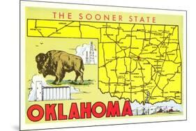 The Sooner State, Oklahoma, Map-null-Mounted Premium Giclee Print