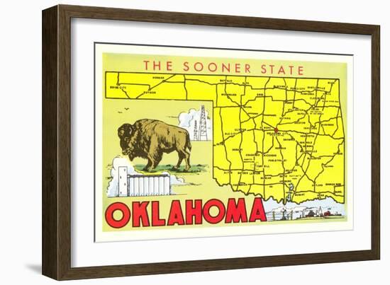 The Sooner State, Oklahoma, Map-null-Framed Art Print