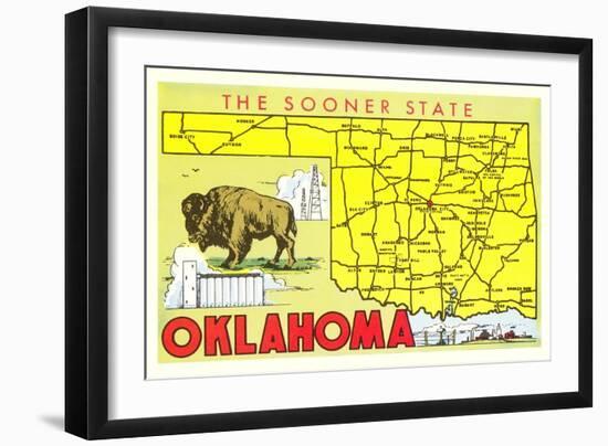 The Sooner State, Oklahoma, Map-null-Framed Art Print