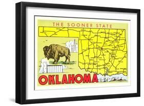 The Sooner State, Oklahoma, Map-null-Framed Art Print