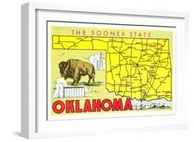 The Sooner State, Oklahoma, Map-null-Framed Art Print