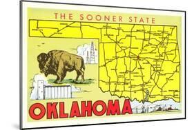 The Sooner State, Oklahoma, Map-null-Mounted Art Print