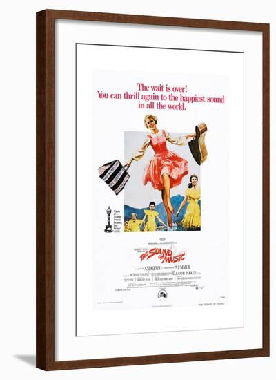 The Sound of Music, Center: Julie Andrews on 1973 Poster Art, 1965-null-Framed Giclee Print