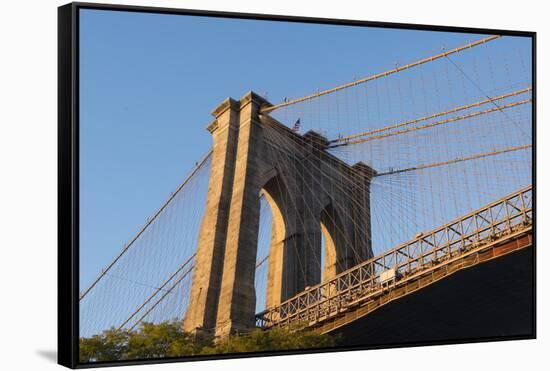 The south tower of the iconic Brooklyn Bridge, New York City, New York-Greg Probst-Framed Stretched Canvas