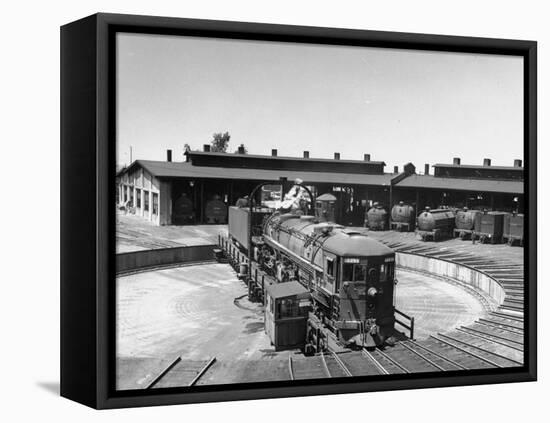 The Southern Pacific Yard Displaying Early Locomotives-null-Framed Stretched Canvas