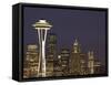 The Space Needle and Skyline at Night, Seattle, Washington, USA-Dennis Flaherty-Framed Stretched Canvas