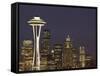 The Space Needle and Skyline at Night, Seattle, Washington, USA-Dennis Flaherty-Framed Stretched Canvas