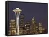 The Space Needle and Skyline at Night, Seattle, Washington, USA-Dennis Flaherty-Framed Stretched Canvas