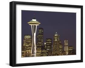 The Space Needle and Skyline at Night, Seattle, Washington, USA-Dennis Flaherty-Framed Photographic Print