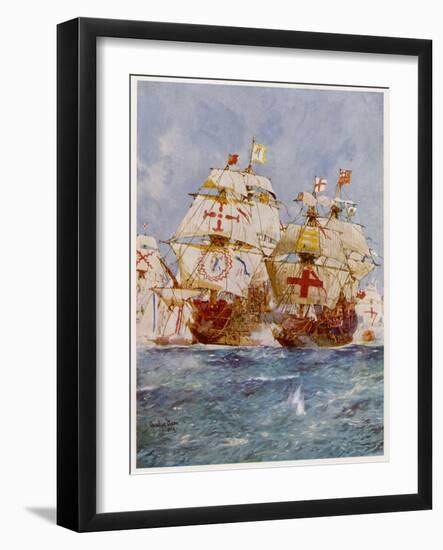 The Spanish Armada Lord Howard in the Ark Royal Attacks Medina Sidonia in the San Martin-Charles Dixon-Framed Art Print