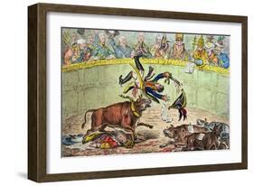 The Spanish Bull Fight, or the Corsican Matador in Danger, Published by Hannah Humphrey in 1808-James Gillray-Framed Giclee Print