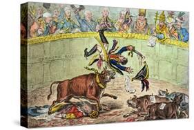 The Spanish Bull Fight, or the Corsican Matador in Danger, Published by Hannah Humphrey in 1808-James Gillray-Stretched Canvas