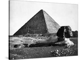 The Sphinx and the Pyramid of Cheops Standing in the Desert-null-Stretched Canvas
