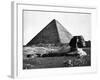 The Sphinx and the Pyramid of Cheops Standing in the Desert-null-Framed Photographic Print