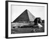 The Sphinx and the Pyramid of Cheops Standing in the Desert-null-Framed Photographic Print