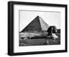 The Sphinx and the Pyramid of Cheops Standing in the Desert-null-Framed Photographic Print