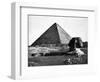 The Sphinx and the Pyramid of Cheops Standing in the Desert-null-Framed Photographic Print