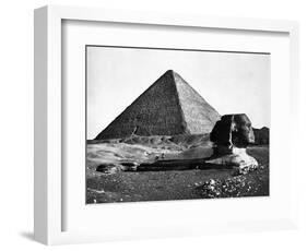 The Sphinx and the Pyramid of Cheops Standing in the Desert-null-Framed Photographic Print