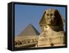 The Sphinx with 4th Dynasty Pharaoh Menkaure's Pyramid, Giza, Egypt-Kenneth Garrett-Framed Stretched Canvas