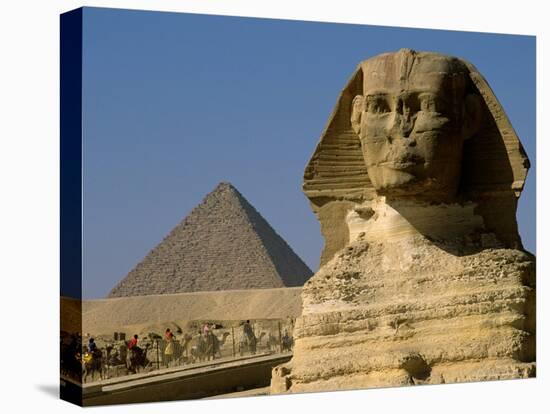 The Sphinx with 4th Dynasty Pharaoh Menkaure's Pyramid, Giza, Egypt-Kenneth Garrett-Stretched Canvas