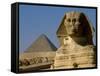 The Sphinx with 4th Dynasty Pharaoh Menkaure's Pyramid, Giza, Egypt-Kenneth Garrett-Framed Stretched Canvas