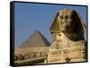 The Sphinx with 4th Dynasty Pharaoh Menkaure's Pyramid, Giza, Egypt-Kenneth Garrett-Framed Stretched Canvas