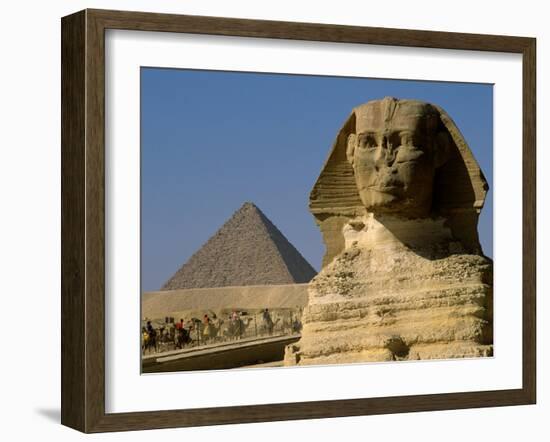 The Sphinx with 4th Dynasty Pharaoh Menkaure's Pyramid, Giza, Egypt-Kenneth Garrett-Framed Photographic Print