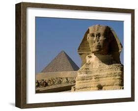 The Sphinx with 4th Dynasty Pharaoh Menkaure's Pyramid, Giza, Egypt-Kenneth Garrett-Framed Photographic Print