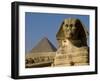 The Sphinx with 4th Dynasty Pharaoh Menkaure's Pyramid, Giza, Egypt-Kenneth Garrett-Framed Photographic Print