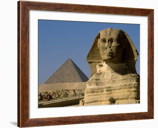 The Sphinx with 4th Dynasty Pharaoh Menkaure's Pyramid, Giza, Egypt-Kenneth Garrett-Framed Photographic Print