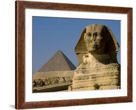 The Sphinx with 4th Dynasty Pharaoh Menkaure's Pyramid, Giza, Egypt-Kenneth Garrett-Framed Photographic Print