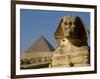 The Sphinx with 4th Dynasty Pharaoh Menkaure's Pyramid, Giza, Egypt-Kenneth Garrett-Framed Photographic Print