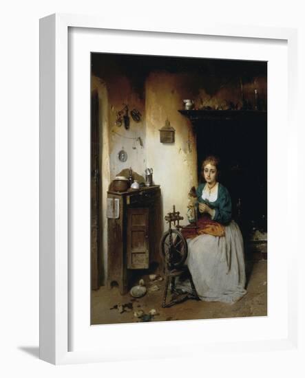 The Spinner, 1863-Gerolamo Induno-Framed Giclee Print