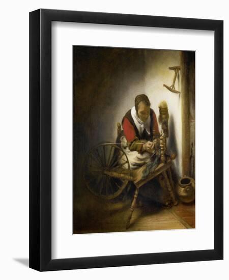 The Spinner, a Niddy-Noddy Hanging on the Wall, 1652-62-Nicolaes Maes-Framed Art Print