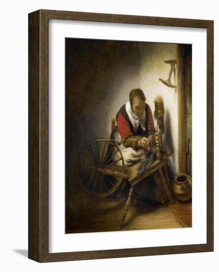 The Spinner, a Niddy-Noddy Hanging on the Wall, 1652-62-Nicolaes Maes-Framed Art Print