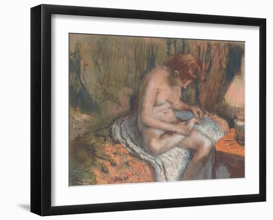 The Splinter (Woman Nursing Her Foot), C.1883-85 (Pastel and Charcoal over Monotype on Paper)-Edgar Degas-Framed Giclee Print