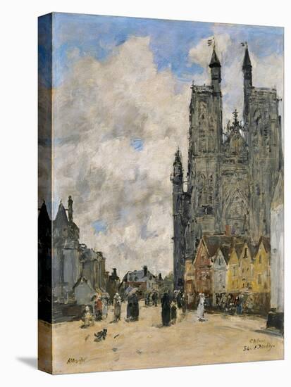 The Square of the Church of Saint Vulfran in Abbeville-Eugène-Louis Boudin-Stretched Canvas