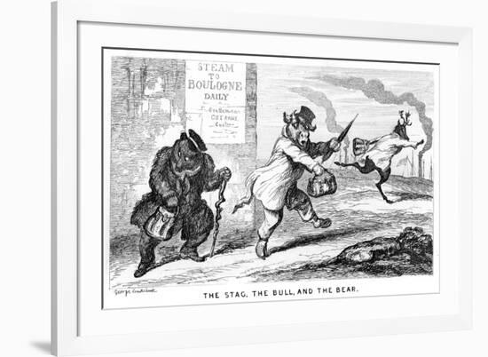 The Stag, the Bull, and the Bear, 19th Century-George Cruikshank-Framed Giclee Print