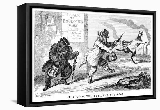 The Stag, the Bull, and the Bear, 19th Century-George Cruikshank-Framed Stretched Canvas