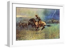 The Stampede-Frederic Sackrider Remington-Framed Art Print