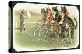 The Start, Cat Cycle Race, Christmas Card-English School-Stretched Canvas