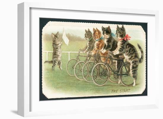 The Start, Cat Cycle Race, Christmas Card-English School-Framed Giclee Print