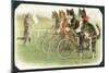 The Start, Cat Cycle Race, Christmas Card-English School-Mounted Giclee Print