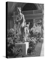 The Statue of Aphrodite and Eros in Louvre Museum During a Flower Show-Dmitri Kessel-Stretched Canvas