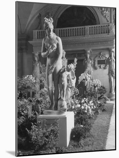 The Statue of Aphrodite and Eros in Louvre Museum During a Flower Show-Dmitri Kessel-Mounted Photographic Print