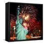 The Statue of Liberty and Holiday Fireworks-Gary718-Framed Stretched Canvas