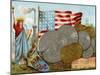 The Statue of Liberty Beside a Factory Chimney, the American Flag and a Display of Dollars, C.1890-null-Mounted Giclee Print