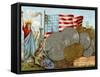 The Statue of Liberty Beside a Factory Chimney, the American Flag and a Display of Dollars, C.1890-null-Framed Stretched Canvas