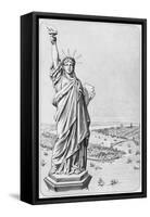 The Statue of Liberty, New York, C.1885 (Engraving) (B/W Photo)-American-Framed Stretched Canvas